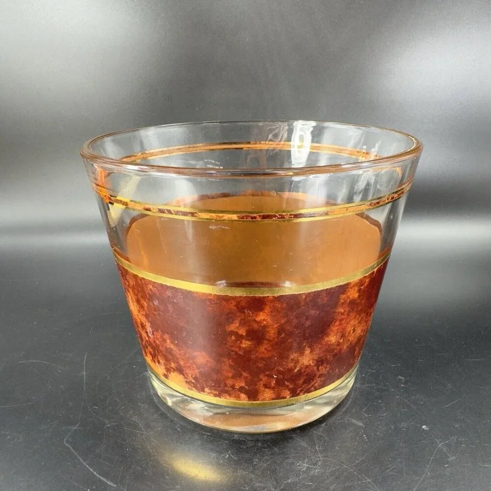 Vintage Mid Century George Briard Brown Marble Ice‎ Bucket Glass Bottle Holder